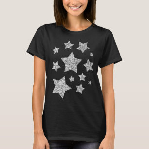 Silver faux glitter sparkles black white Stars T-Shirt