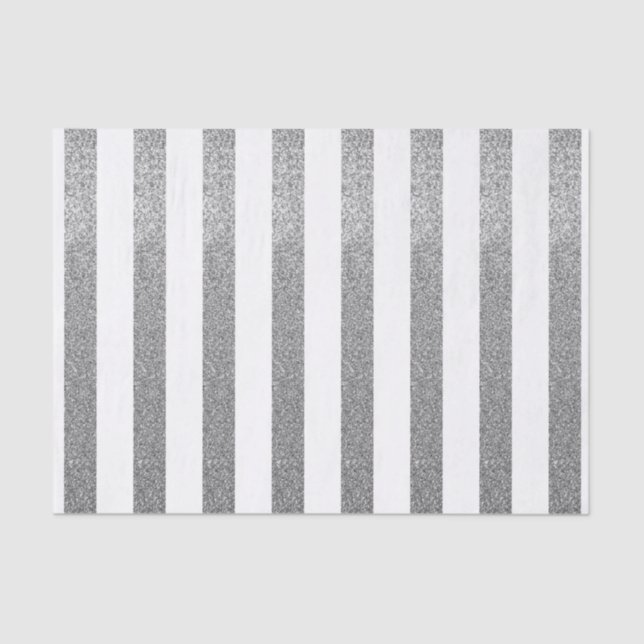 Silver Faux Glitter Striped Tissue Paper (Front)