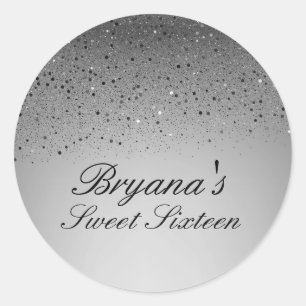 Silver Faux Glitter Sweet 16 Birthday Party Classic Round Sticker