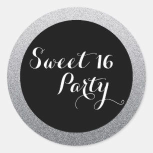 Silver Faux Glitter Sweet 16 Favour Seal Sticker