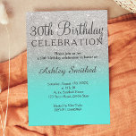 Silver faux glitter teal ocean ombre 30th birthday invitation<br><div class="desc">A modern,  original and simple faux silver glitter ombre 30th birthday invitation on a fully customisable tel ocean colour background. Thirtieth!</div>