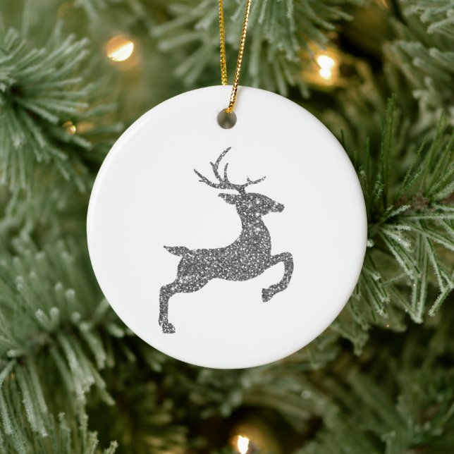 Silver Faux Glitter Texture Jumping Deer Shape Ceramic Tree Decoration (Tree)