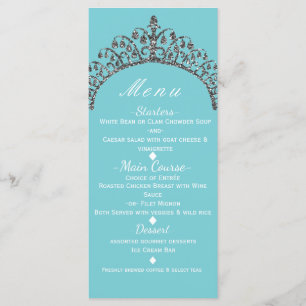 Silver Faux Glitter Tiara Crown Party Menu Card