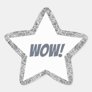 Silver Faux Glitter Wow! Teacher Star Sticker