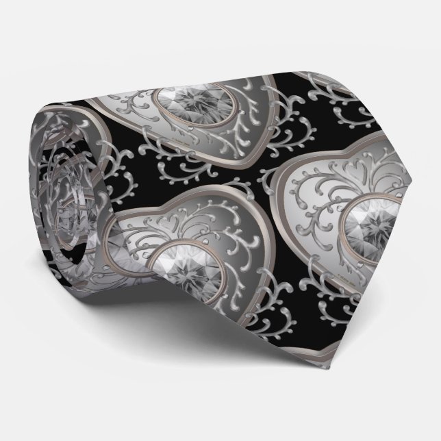 Silver faux Jewel Fairy Heart  Tie (Rolled)