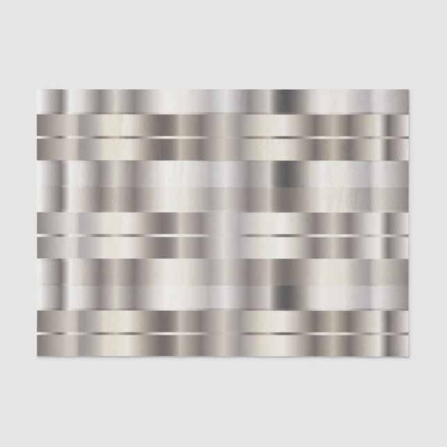 Silver Faux Metallic Diagonal Stripes Tissue Paper (Front)
