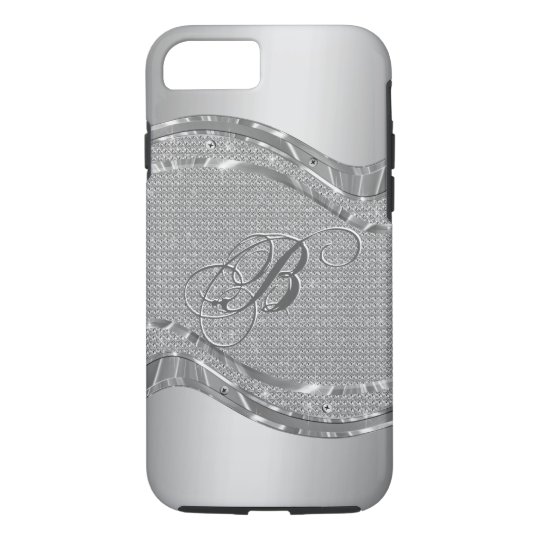 Silver Faux Metallic Look With Diamonds Pattern 2 iPhone 7 Case