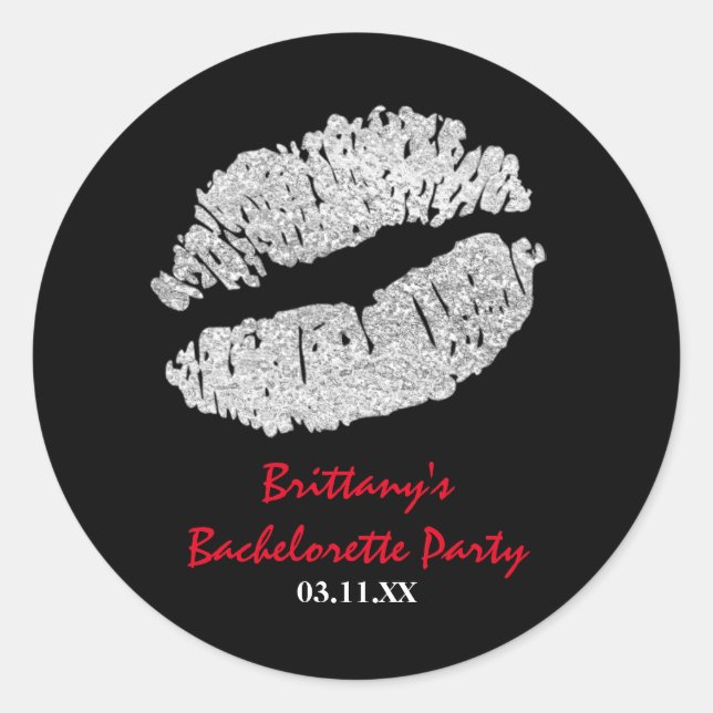 Silver Faux Sparkle Lips Kiss Party Favour Sticker (Front)