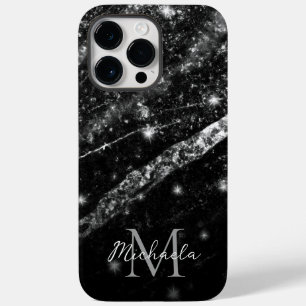 Silver faux sparkly line black abstract Monogram Case-Mate iPhone 14 Pro Max Case