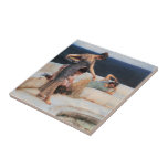 Silver Favourites by Lawrence Alma-Tadema Tile<br><div class="desc">Silver Favourites
 by Sir Lawrence Alma-Tadema (1836 - 1912)
 Dutch painter draftsman 
 Silver Favourites - Oil on canvas - 1903 
 Young high society woman wearing togas,  lounging outdoors,  feeding fish</div>