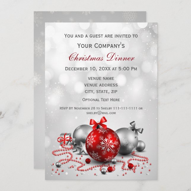 silver Festive Corporate Christmas party Invite (Front/Back)