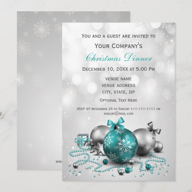 silver Festive Corporate Christmas party Invite (Front/Back)