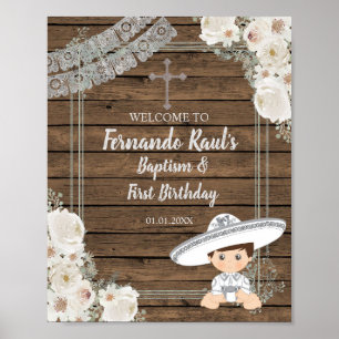 Silver Fiesta Boy Baptism and Birthday Welcome  Poster