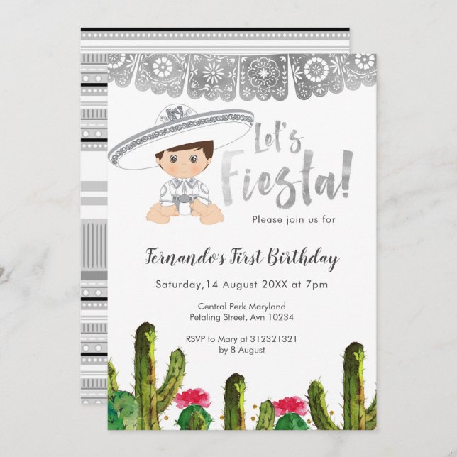 Silver Fiesta charro boy birthday Invitation (Front/Back)