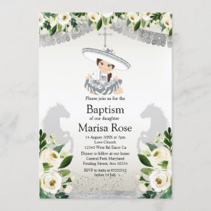 Silver Fiesta Girl Baptism Christening Invitation