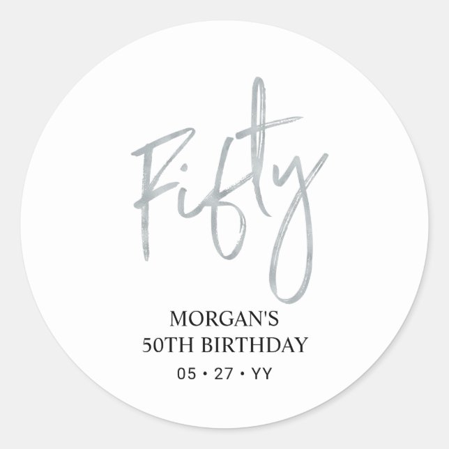 Silver Fifty 50th Birthday Favour Thank you Classic Round Sticker (Front)