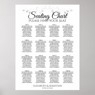 Silver Filigree 16 Table Wedding Seating Chart