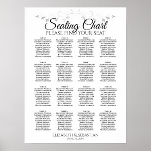 Silver Filigree 16 Table Wedding Seating Chart