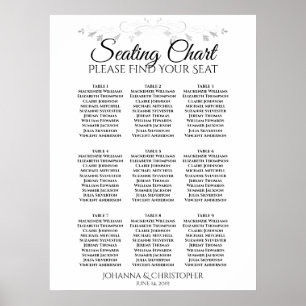 Silver Filigree 9 Table Wedding Seating Chart