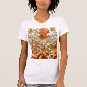 Silver Filigree Butterfly & Golden Roses  T-Shirt