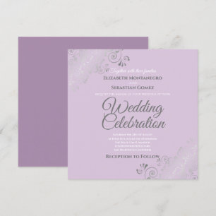Silver Filigree Elegant Lavender Square Wedding Invitation