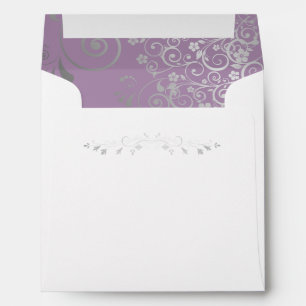 Silver Filigree Frills on Lavender Square Wedding Envelope