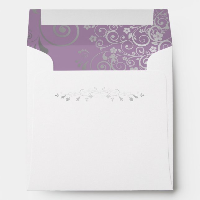 Silver Filigree Frills on Lavender Square Wedding Envelope (Back (Bottom))