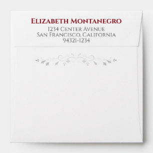 Silver Filigree Frills on Red Square Wedding Envelope