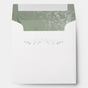 Silver Filigree Frills Sage Green Square Wedding Envelope