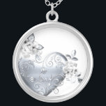 Silver Filigree Heart & White Roses Silver Plated Necklace<br><div class="desc">This pretty Filigree Heart & White Roses Wedding design is available on a variety of customisable products here at www.zazzle.com/BlessedMemories* . Take your time and play with the "Customise it!" feature. If you need any help, please just use the "send message" link on the side menu, and I'll be happy...</div>