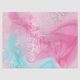 Silver Filigree Henna Ornaments On Pink Turquoise  Tissue Paper