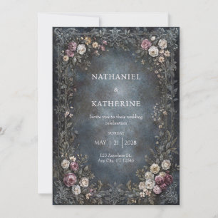 Silver Filigree Moody Gothic Rose Wedding Invitation