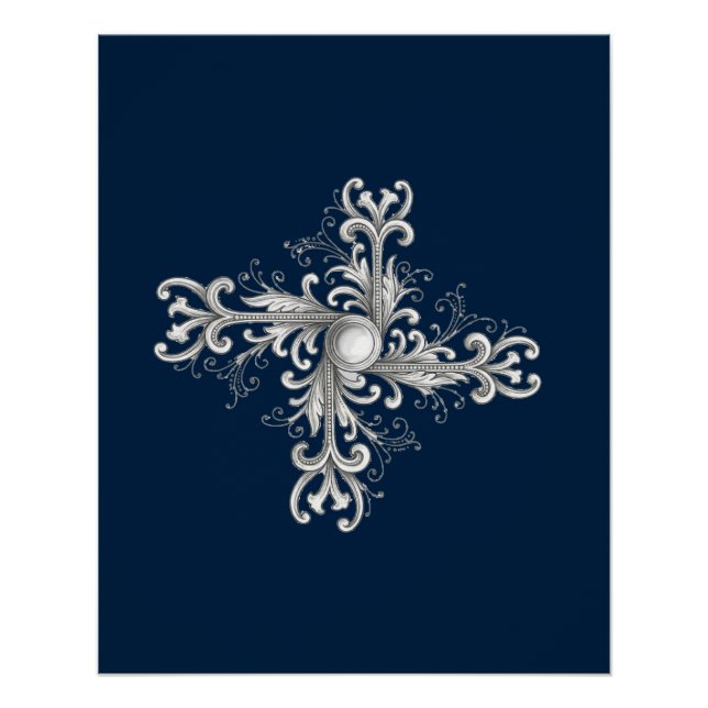 Silver Filigree Pearl Quatrefoil Poster (Front)