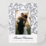 Silver Fine Filigree Married Christmas Foil Holiday Card<br><div class="desc">Send merry wishes of the season and share your happy news with family and friends on this wedding themed Christmas card. Swap the phot for your best shot from the big day and edit the name and date on the front, plus personalise the long message on the back with your...</div>