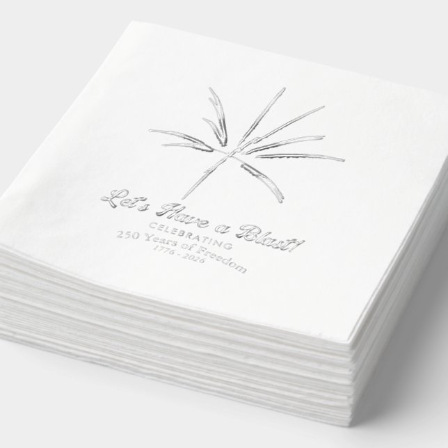 Silver Fireworks Semiquincentennial 4th of July Foil Napkins (Detail)