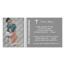 Silver First Communion Photo Invitation