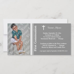Silver First Communion Photo Invitation