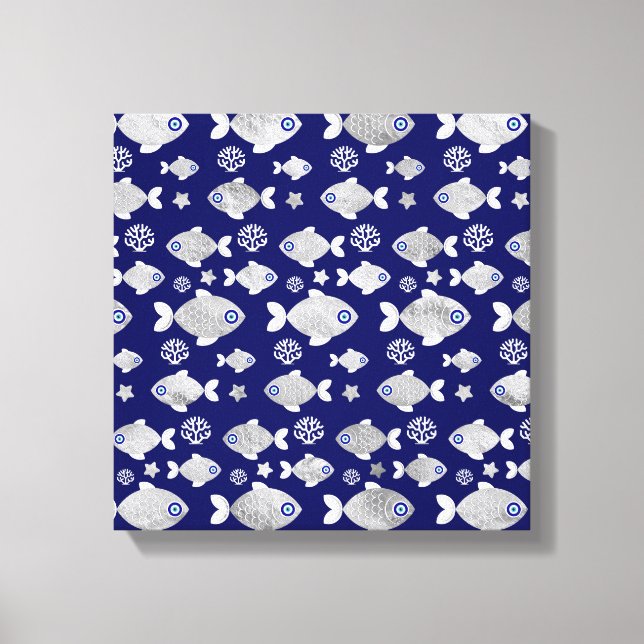 Silver Fish Evil Eye Pattern Canvas Print (Front)