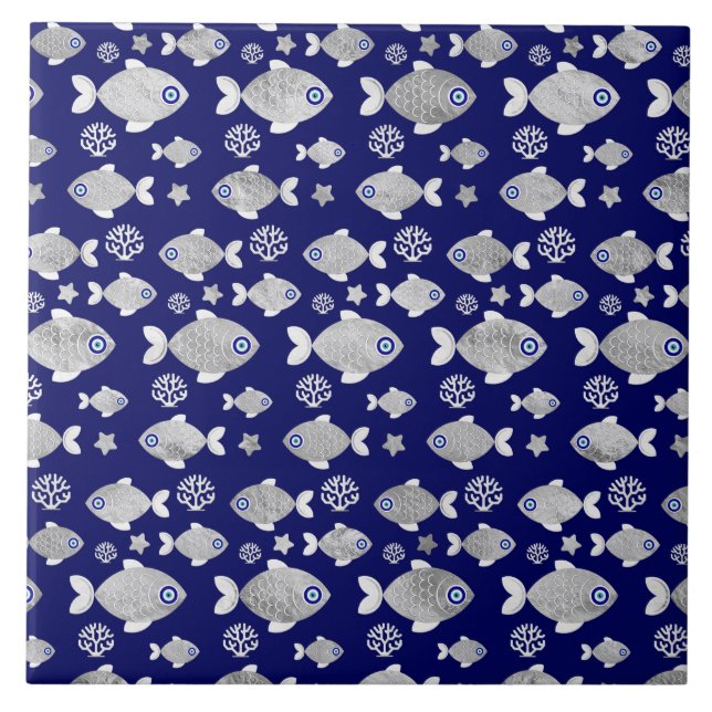Silver Fish Evil Eye Pattern Tile (Front)