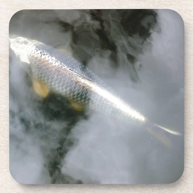 Silver Fish in Water and Clouds Coaster (Front)