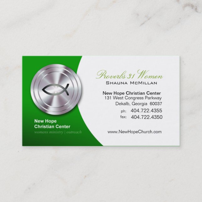 Silver Fish IXOYE Christian Symbol Minister/Pastor Business Card (Front)