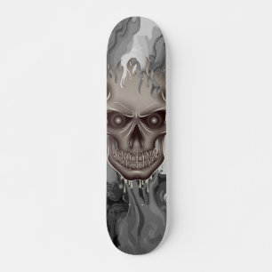 Silver Flame Skull Art Illustration Skateboard