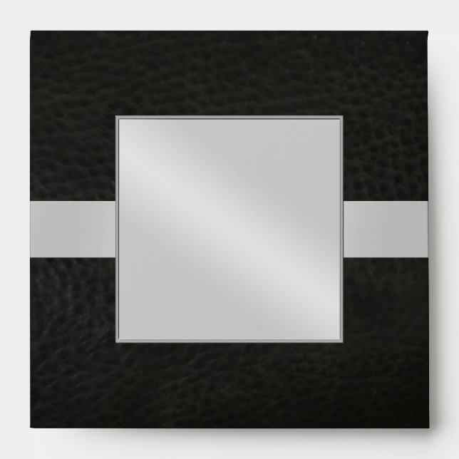 Silver Fleur De Lis Black Leather Wedding Envelope (Front)