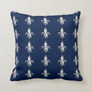 Silver Fleur-de-lis on indigo blue Cushion