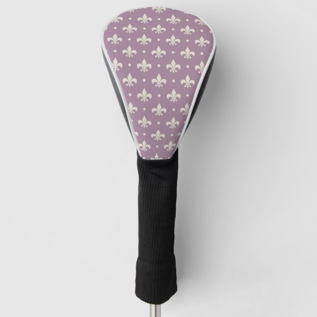 Silver Fleur De Lis pattern on purple background Golf Head Cover (Front)