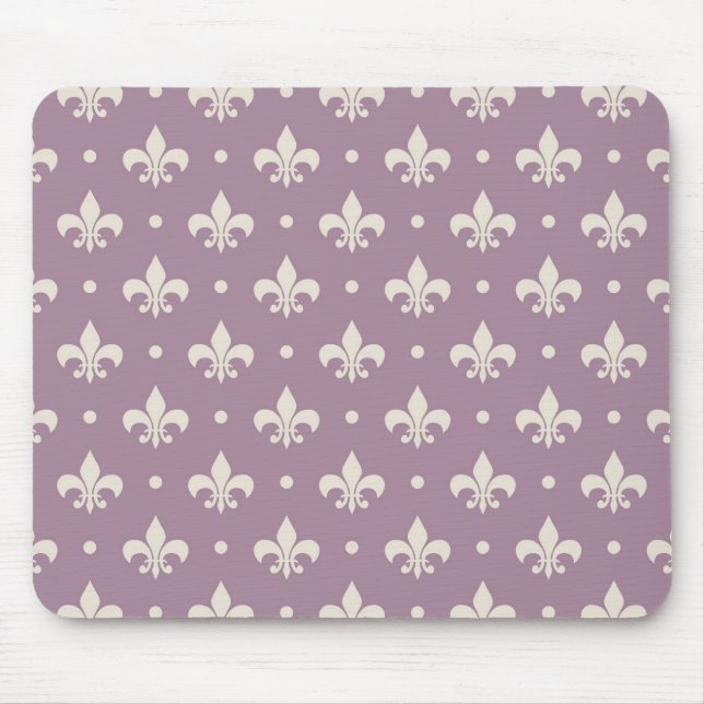 Silver Fleur De Lis pattern on purple background Mouse Mat (Front)