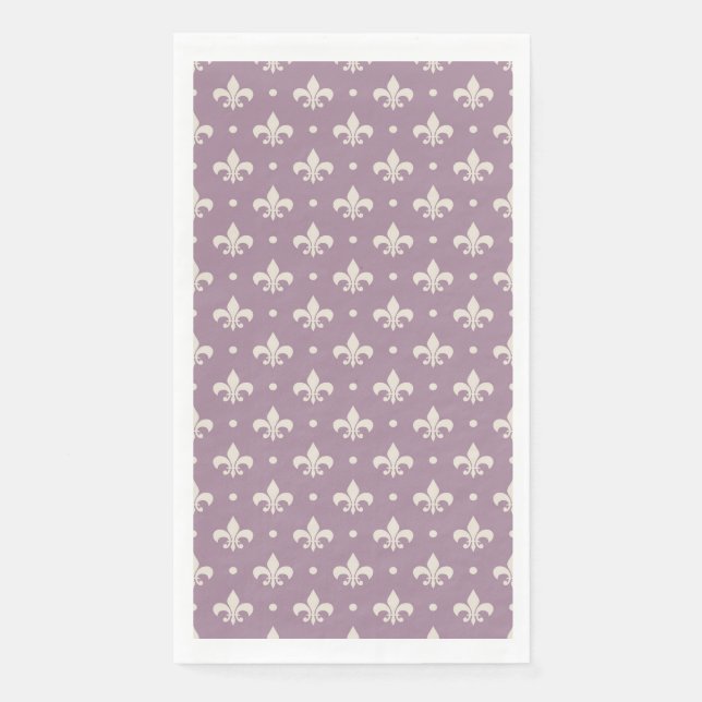 Silver Fleur De Lis pattern on purple background Napkin (Front)