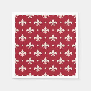 Silver Fleur De Lis pattern on red background Napkin