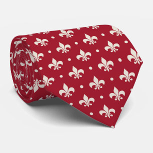 Silver Fleur De Lis pattern on red background Tie