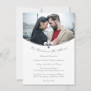 Silver Fleur de Lis Photo Rehearsal Dinner Invite